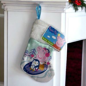 Peppa Pig Christmas Mini-Stocking 5” X 7” Blue White Fur Penguin  NEW